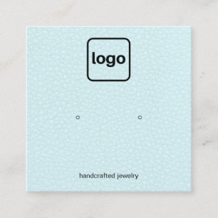 Add Logo Aqua Blue  Leather Stud Earring Display Square Business Card
