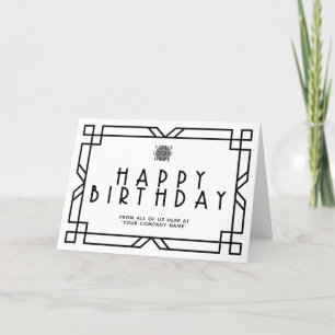 Add Logo Art Deco Business Birthday Black White Card