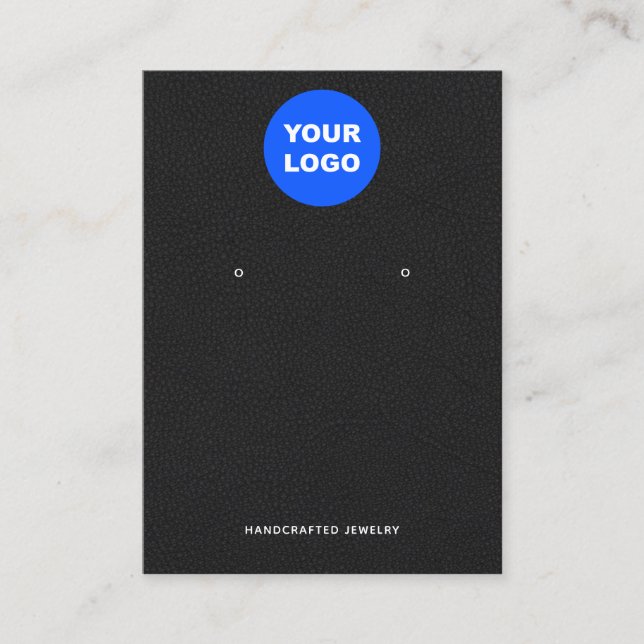 Add Logo Black Leather Earring Display Business Card (Front)