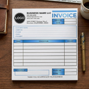 ADD LOGO Blue Business Invoice Sales Form Template Notepad