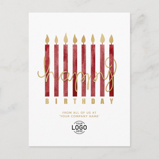 Add Logo Burgundy Candles Business Happy Birthday Holiday Postcard (Front)