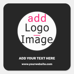 Add Logo Business Chic Customisable Black Minimal Square Sticker