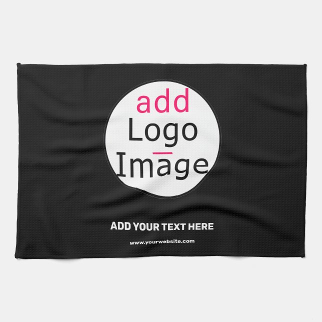 Add Logo Business Chic Customisable Black Minimal Tea Towel (Horizontal)