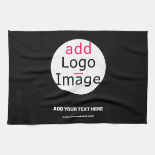 Add Logo Business Chic Customizable Black Minimal Tea Towel