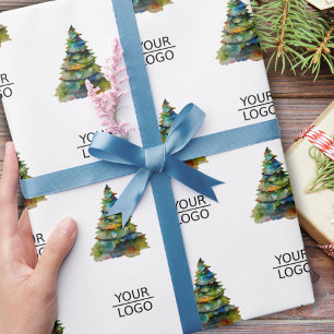 Add Logo Christmas Tree Pattern Company Wrapping Paper