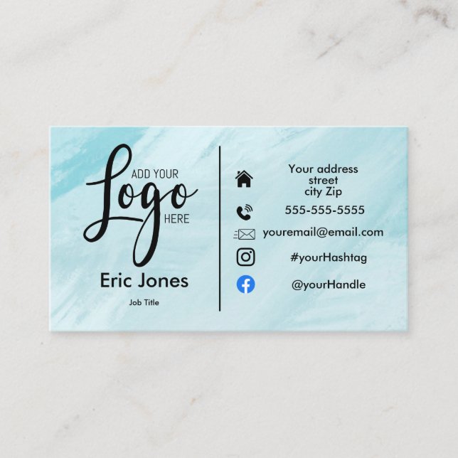 add logo Custom BUSINESS LOGO and social media Bus Business Card (Front)