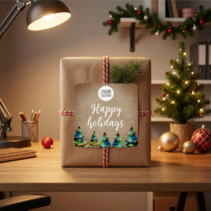 Add Logo Custom Text Christmas Tree Company Square Sticker