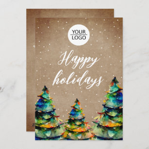 Add Logo Custom Text Christmas Tree Customer Holiday Card