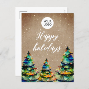 Add Logo Custom Text Christmas Tree Customer Holiday Postcard