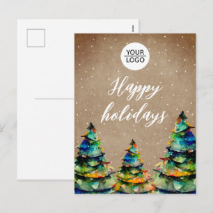 Add Logo Custom Text Christmas Tree Customer  Holiday Postcard