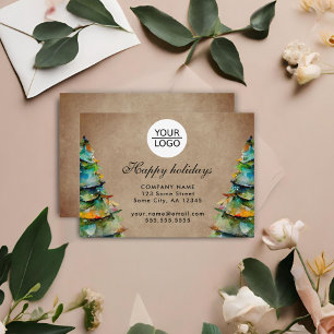 Add Logo Custom Text Christmas Tree Promotion  Business Card