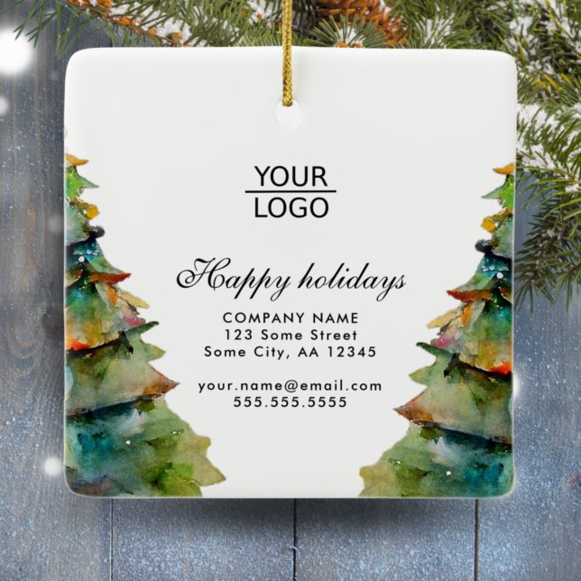 Add Logo Custom Text Christmas Tree Promotion  Ceramic Ornament (Creator Uploaded)