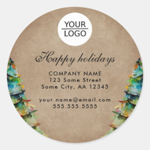 Add Logo Custom Text Christmas Tree Promotion Classic Round Sticker