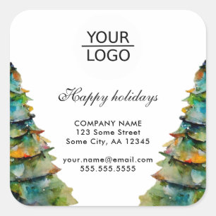 Add Logo Custom Text Christmas Tree Promotion Square Sticker
