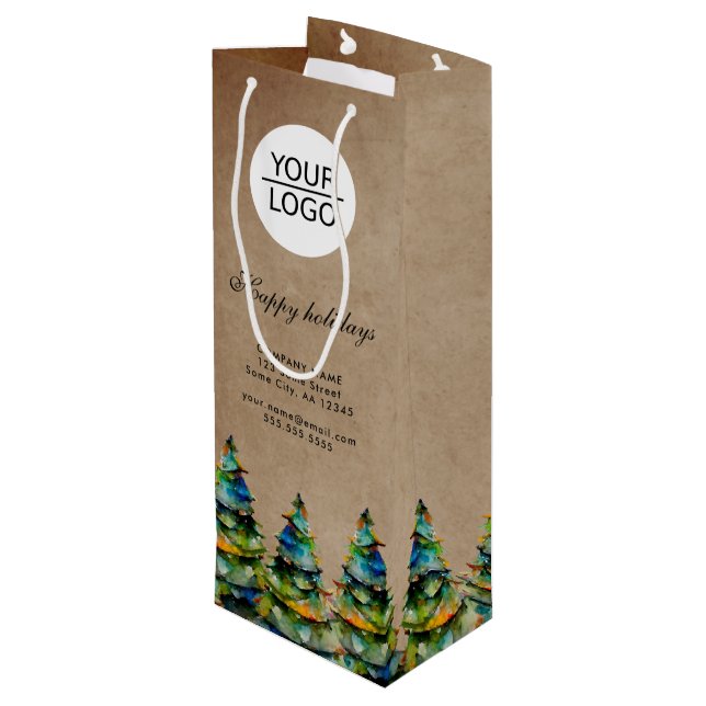 Add Logo Custom Text Christmas Tree Promotion  Wine Gift Bag (Back Angled)