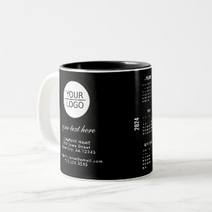 Add Logo Custom Text Company 2024 Calendar Two-Tone Coffee Mug