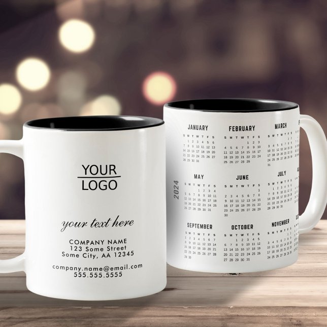 Add Logo Custom Text Company 2024 Calendar Two-Tone Coffee Mug (Creator Uploaded)
