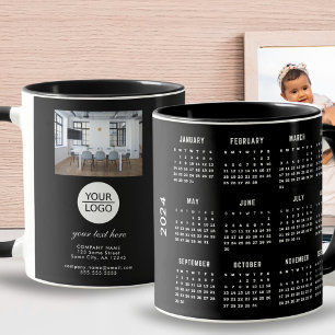 Add Logo Custom Text Company Photo 2024 Calendar Mug