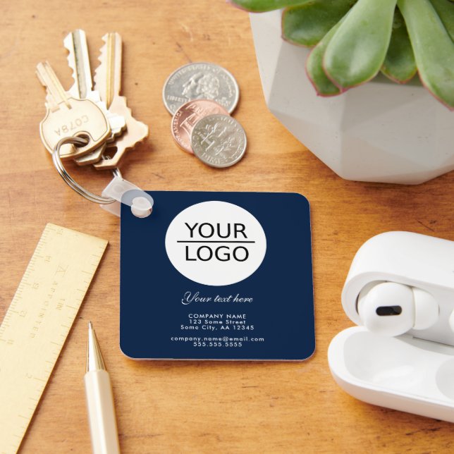 Add Logo Custom Text Promotion Navy Blue Key Ring (Desk)