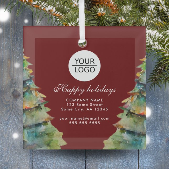 Add Logo Custom Text Red Christmas Tree Promotion Glass Tree Decoration (Creator Uploaded)