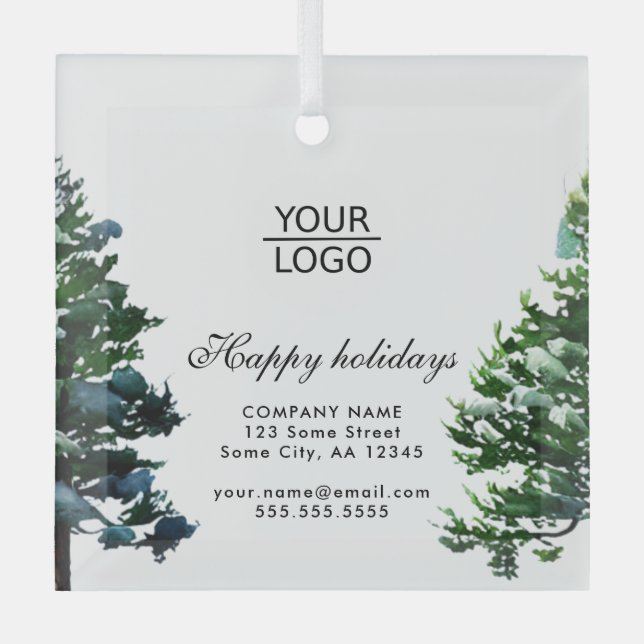 Add Logo Custom Text Snow Winter Tree Promotion Glass Tree Decoration (Front)