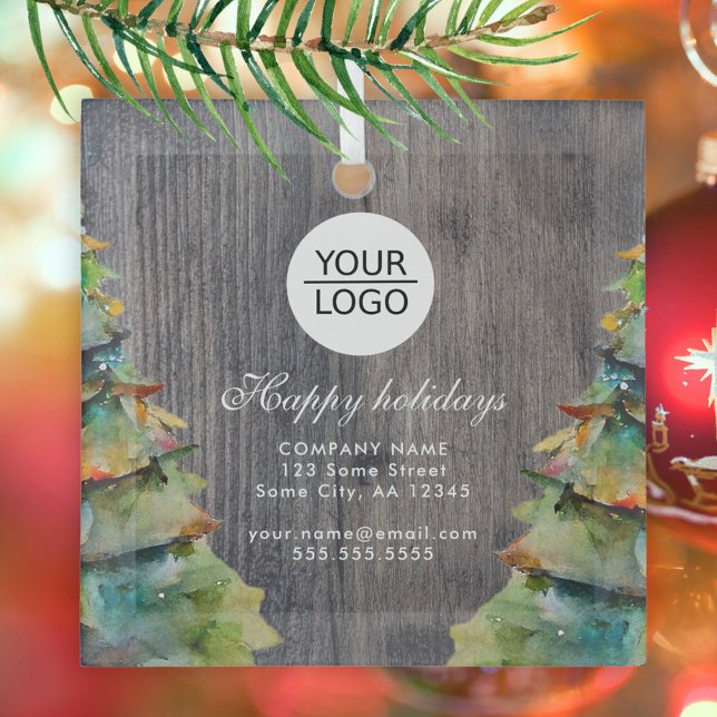 Add Logo Custom Text Wood Christmas Tree Promotion Glass Tree Decoration (Creator Uploaded)
