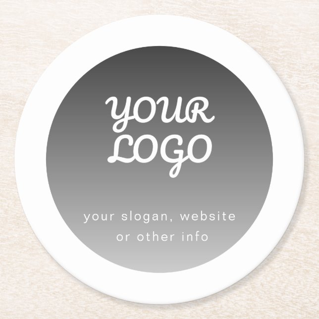 Add Logo | Dark Grey Gradient White Border Round Paper Coaster (Front)
