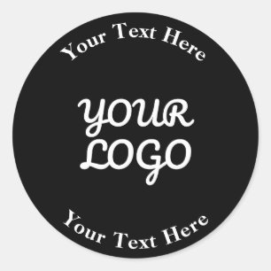 Add Logo Editable Black & White   Small Border Classic Round Sticker