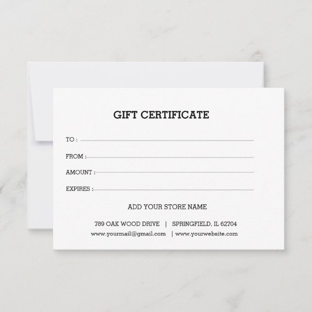 Add Logo Editable Business Gift Certificate (Front)
