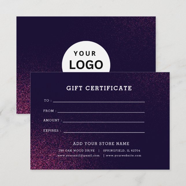 Add Logo Editable Business Gift Certificate (Front/Back)