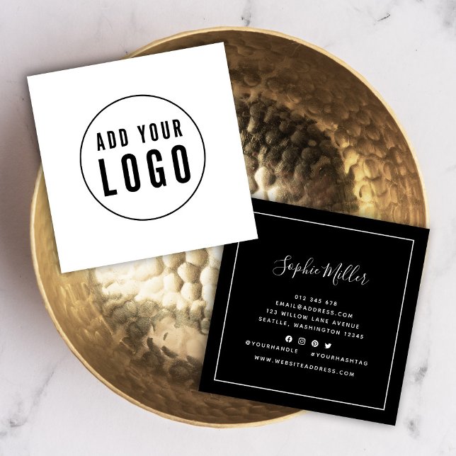 Add Logo Editable Colour White Border Social Media Square Business Card (Creator Uploaded)