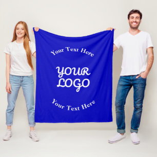 Add Logo Editable Royal Blue & White Text Fleece Blanket