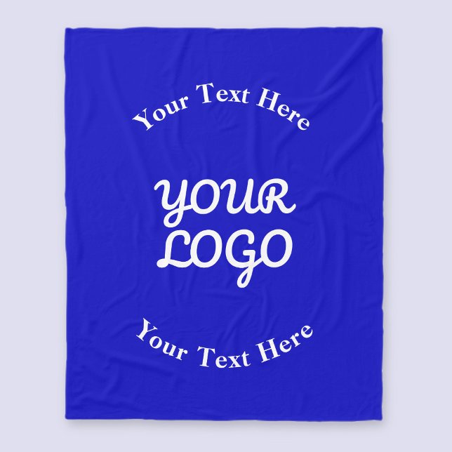 Add Logo Editable Royal Blue & White Text Fleece Blanket (Creator Uploaded)