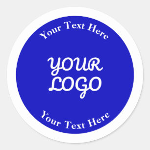 Add Logo Editable Royal Blue & White with Border Classic Round Sticker