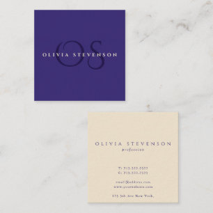 Add Logo Elegant Professional Indigo Blue Monogram Square Business Card