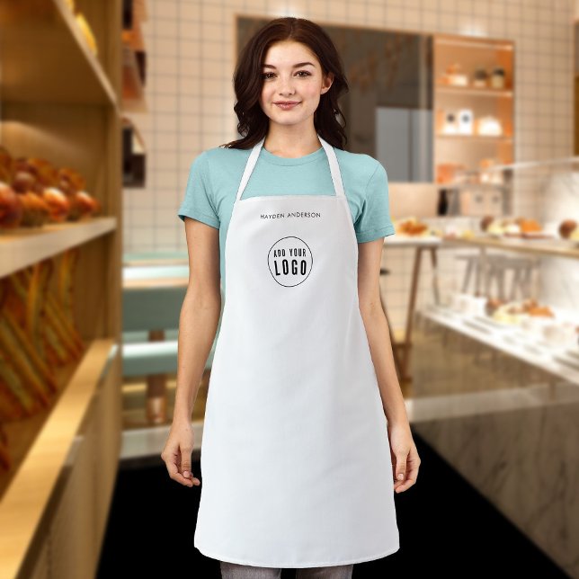 Add Logo Employee Modern Minimalist Black & White Apron (Creator Uploaded)