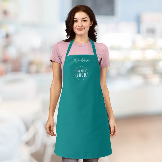 Add Logo Employee Modern Script Custom Colour Apron (Creator Uploaded)
