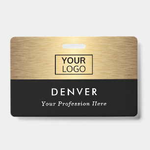 Add logo employee name title black golden gradient ID badge