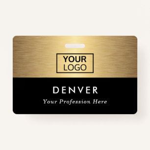 Add logo employee name title black golden gradient ID badge