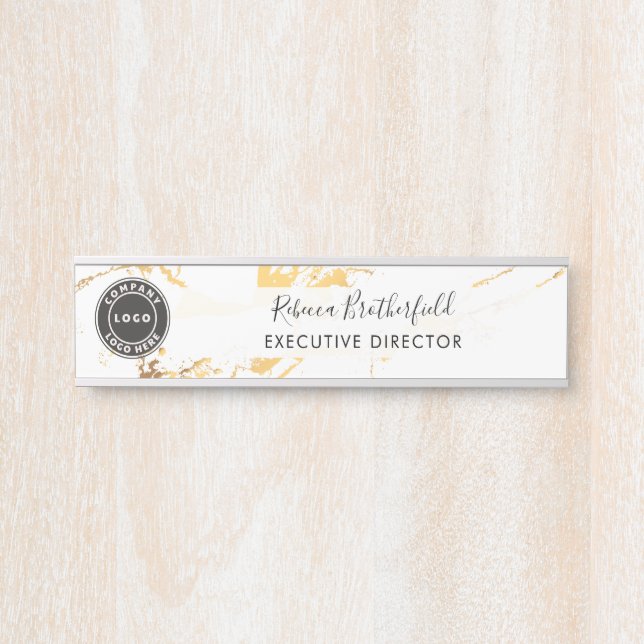 Add Logo Executive Gold Marble Pattern Door Sign (Front)