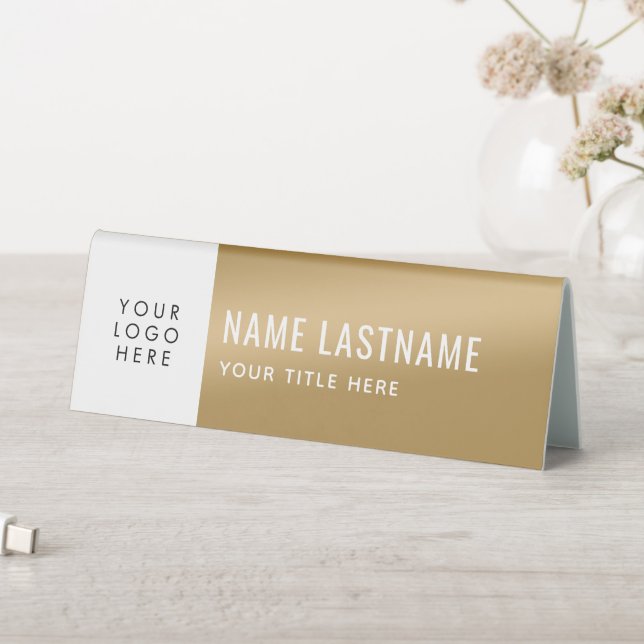 Add Logo Faux Gold Elegant Clean Simple Name Title (In SItu (Table))
