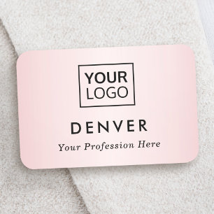 Add logo first name and title pink satin gradient tag