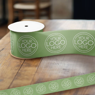 Add Logo for Business Branding Green Satin Ribbon