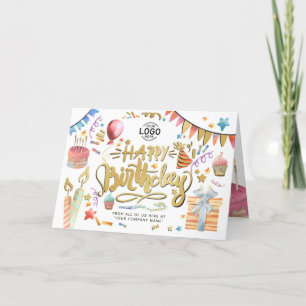 Add Logo Fun Party Faux Gold Business Birthday Card