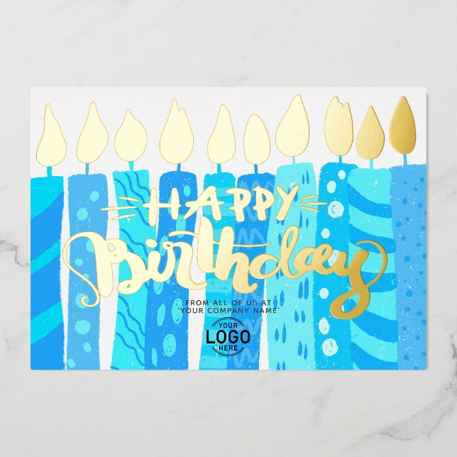 Add Logo Fun Sky Blue Candles Corporate Birthday (Front)