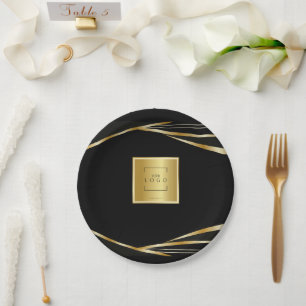 Add logo Gold and Black corporate event Paper Plate