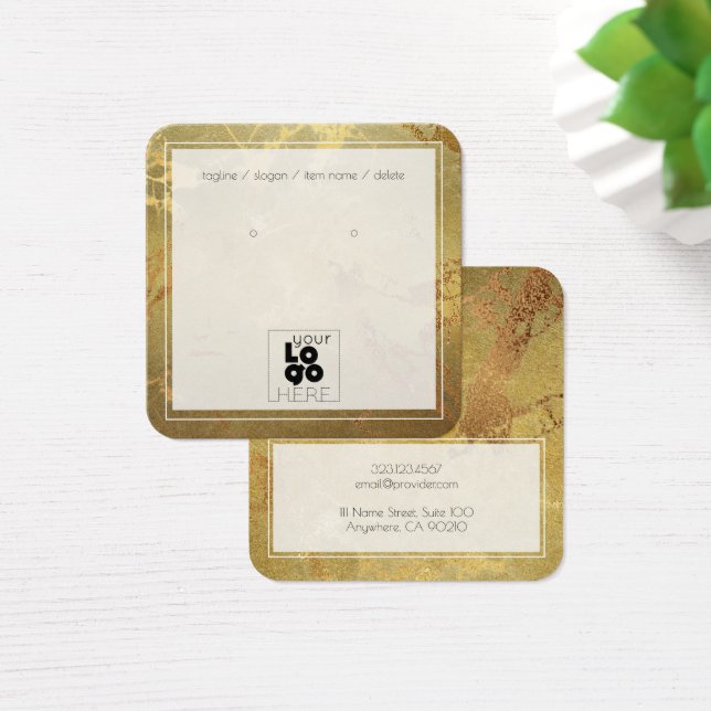 Add Logo Gold Metallic Marble Earring Display Card (Desk)