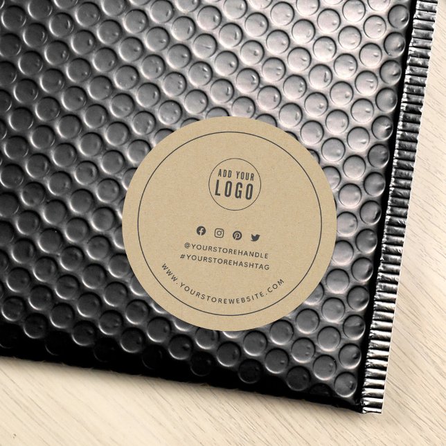 Add Logo Grey Border Social Media Branding Kraft Classic Round Sticker (Creator Uploaded)