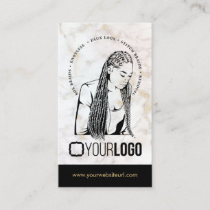 Add Logo Hair Braiding Salon Braid Stylist Marble  Business Card