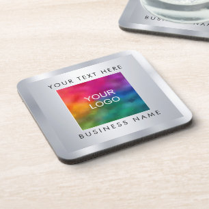 Add Logo Here Silver Look Template Hard Plastic Coaster